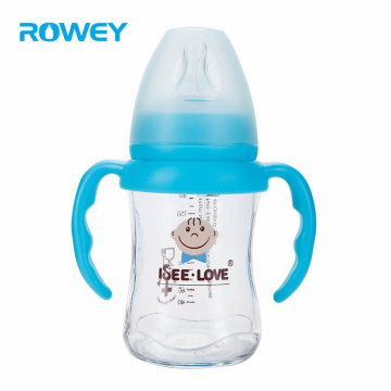 Unbreakable Bpa Free 180ml Wide Neck New Baby Feeding Glass Blue Nursing Bottle